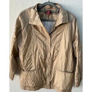 Vintage Tudor Court Nylon Jacket Coat Wind Breaker Cotton Size Large Gold Beige